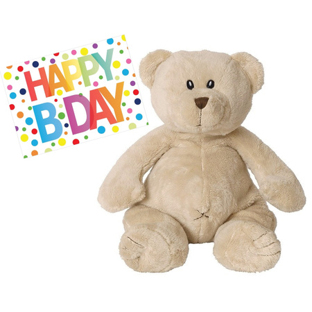 Plush soft toy Happy Horse bear beige 32 cm with an A5 Happy Birthday postcard