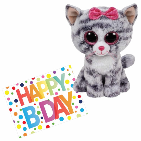 Plush soft toy cat 15 cm with an A5-size Happy Birthday postcard