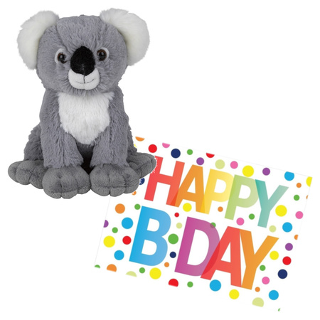 Pluche knuffel koala beer 19 cm met A5-size Happy Birthday wenskaart