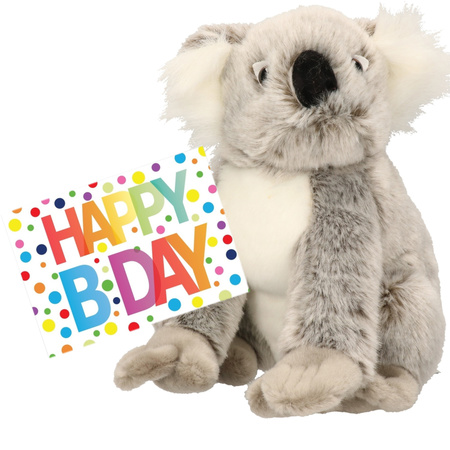 Pluche knuffel koala beer 25 cm met A5-size Happy Birthday wenskaart