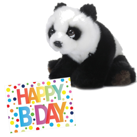 Pluche knuffel panda beer 15 cm met A5-size Happy Birthday wenskaart