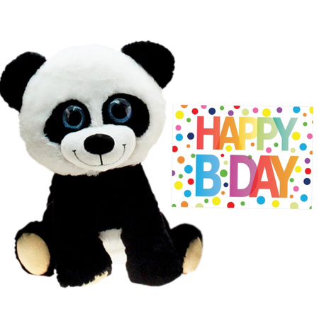 Plush soft toy panda bear black/white 40 cm with an A5-size Happy Birthday postcard