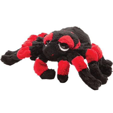 Plush soft toy spider - tarantula - black/red - 13 cm - with big eyes