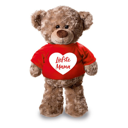 Pluche teddybear 24 cm with Liefste Mama white heart t-shirt 
