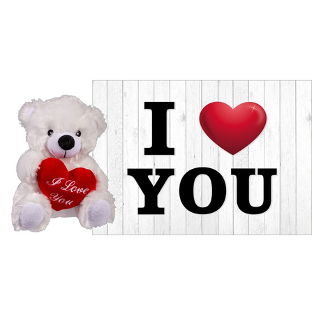 Soft tot animal Valentine I love You bear 22 cm with I Love You postcard