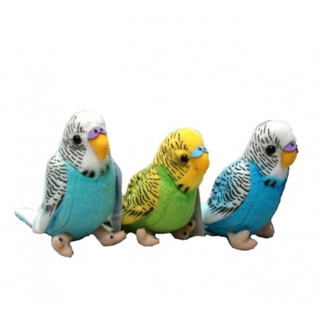 Soft toy birds 2x parrots green and blue 11 cm