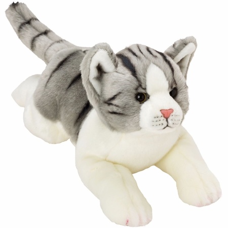 Plush soft toy grey/white cat 33 cm with an A5-size Happy Birthday postcard