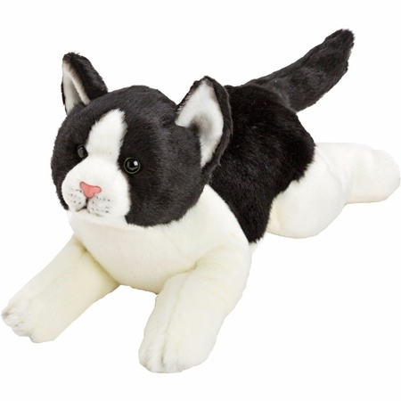 Plush cat lying black/white 33 cm