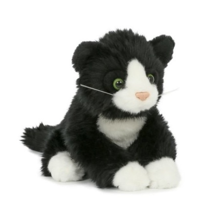 Plush black/white cat cuddle toy 18 cm with Happy Birthday card