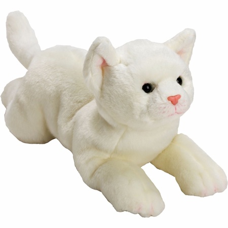 Plush white cat lying 33 cm