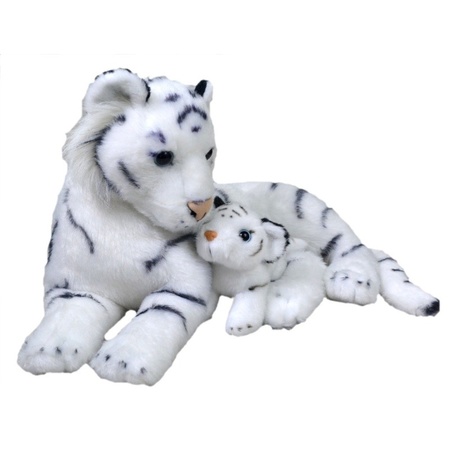 Plush white tiger with baby cuddle toy 38 cm