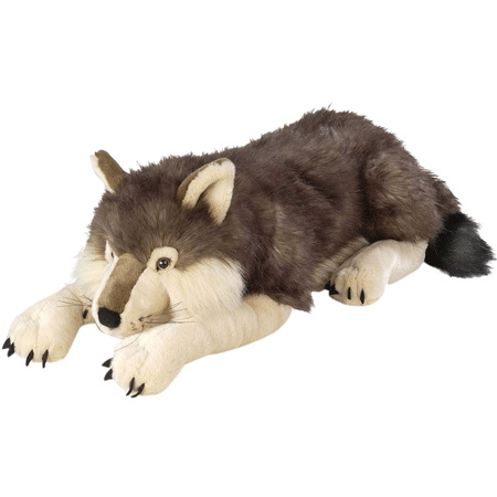 Liggende pluche wolf knuffel 76 cm