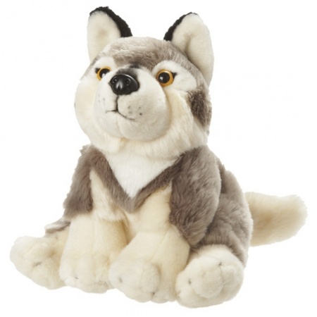 Plush soft toy sitting grey wolf 18 cm