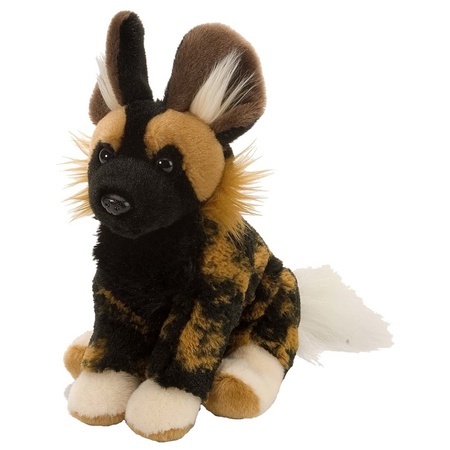 Plush black/brown African wild dog cuddle toy 20 cm