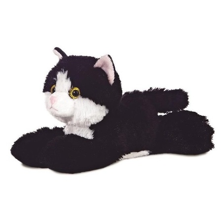 Plush black/white cat cuddle toy 20 cm
