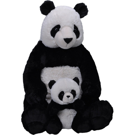 Big plush black/white panda bear with baby cuddle toy 76 cm