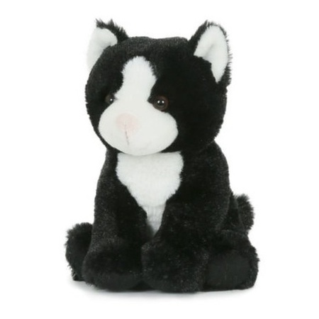Pluche knuffel kat/poes zwart/wit 18 cm met A5-size Happy Birthday wenskaart