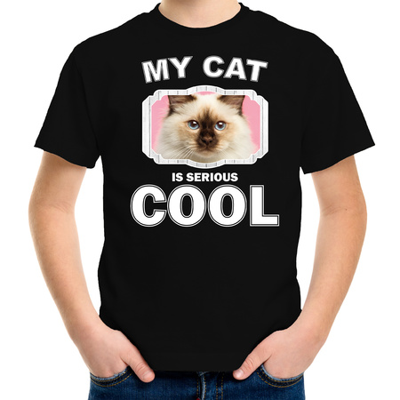 Rag doll t-shirt my cat is serious cool black for children