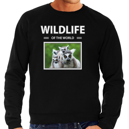 Ringstaart maki foto sweater zwart voor heren - wildlife of the world cadeau trui Ringstaart makis liefhebber
