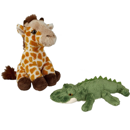 Safari animals serie soft toys 2x - Crocodile and Giraffe 15 cm