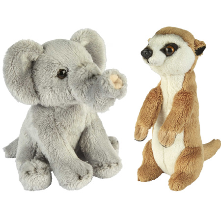 Safari animals serie soft toys 2x - Elephant and Stokstaartje 15 cm