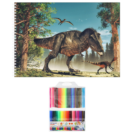 Schetsboek Dinosaurussen liefhebbers A4 50 paginas met 50 viltstiften