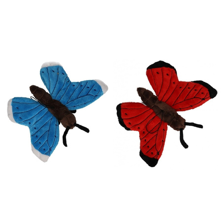 Set van 2x stuks pluche vlinder knuffeldieren van 21 cm