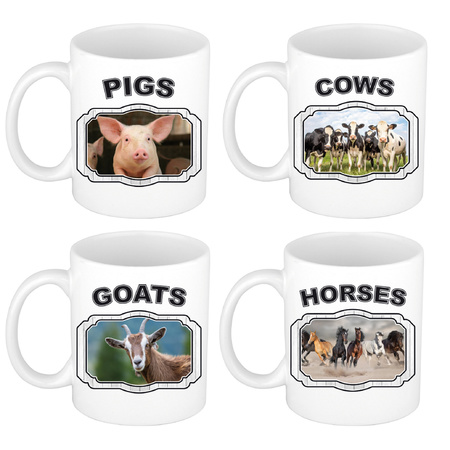 Set of 4x farm animals drink mugs 330 Ml