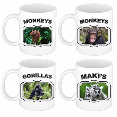 Set of 4x Monkey species mugs 330 ML