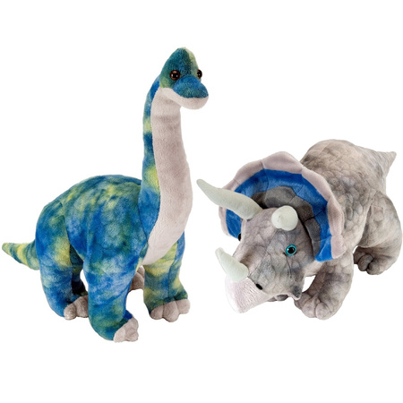 Set of 2x dino soft toy animals Triceratops and Brachiosaurus 25 cm