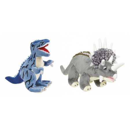 Setje van 2x knuffel dinosaurussen t-rex en triceratops