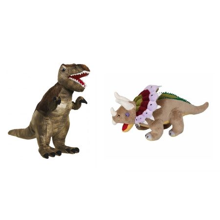 Setje van 2x knuffel dinosaurussen T-rex en Triceratops