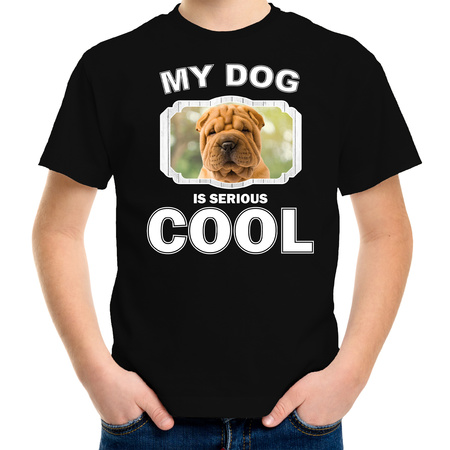 Honden liefhebber shirt Shar pei my dog is serious cool zwart voor kinderen