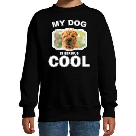 Honden liefhebber trui / sweater Shar pei my dog is serious cool zwart voor kinderen