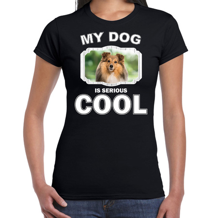 Sheltie  dog t-shirt my dog is serious cool black for women