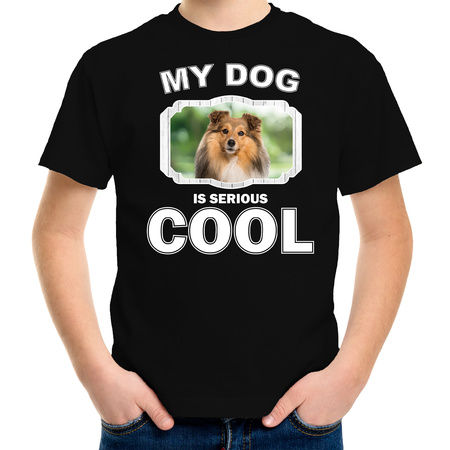 Sheltie  dog t-shirt my dog is serious cool black for children