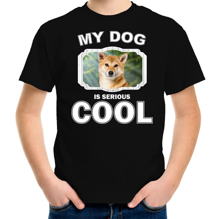 Shiba inu dog t-shirt my dog is serious cool black for children