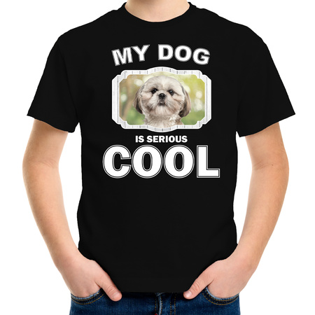 Honden liefhebber shirt Shih tzu my dog is serious cool zwart voor kinderen