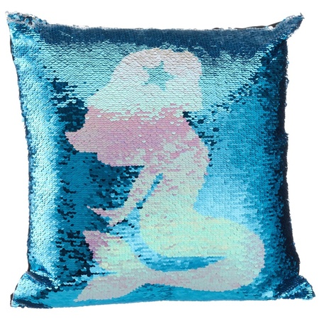 Pillow/cushion mermaid blue 40 x 40 cm with sequins
