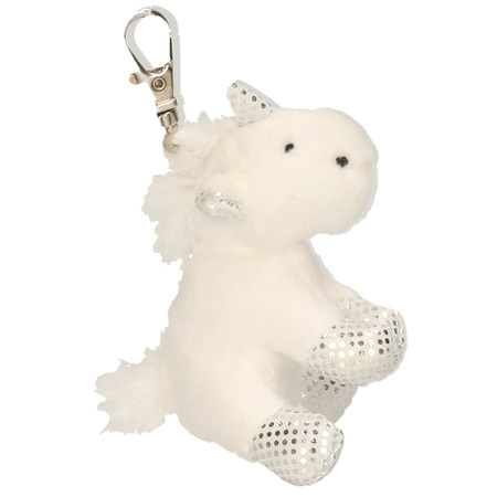 Keychain plush soft toy unicorn white with silver 7 cm 