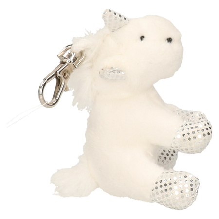 Keychain plush soft toy unicorn white with silver 7 cm 