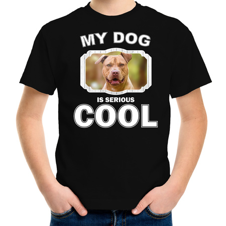Honden liefhebber shirt Staffordshire bull terrier my dog is serious cool zwart voor kinderen
