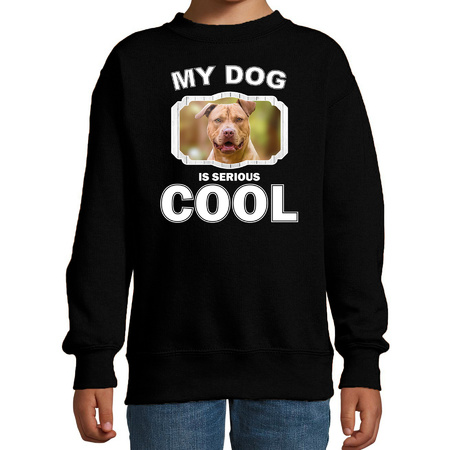 Honden liefhebber trui / sweater Staffordshire bull terrier my dog is serious cool zwart voor kinderen