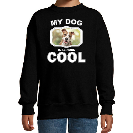 Honden liefhebber trui / sweater Staffordshire bull terrier my dog is serious cool zwart voor kinderen