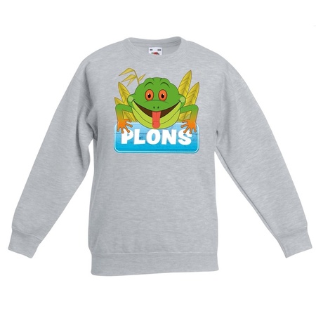 Plons the frog sweater grey for children