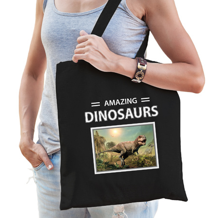 Katoenen tasje T-rex dinosaurus zwart - amazing dinosaurs tyrannosaurus dino cadeau tas