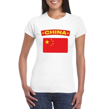 T-shirt Chinese vlag wit dames