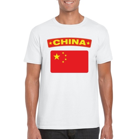 T-shirt Chinese vlag wit heren