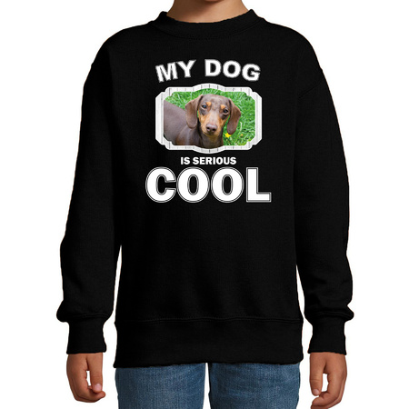 Honden liefhebber trui / sweater Teckel my dog is serious cool zwart voor kinderen