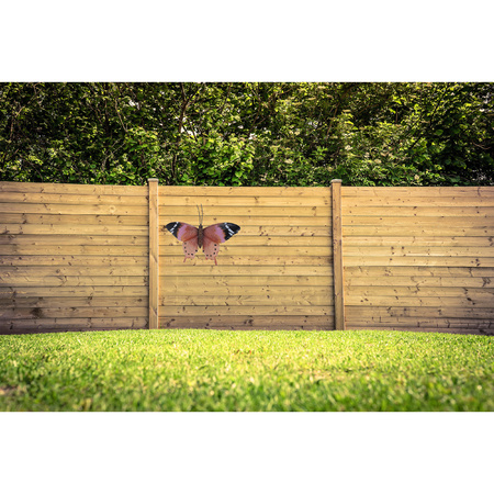 Tuindecoratie roestbruin/roze vlinder 44 cm